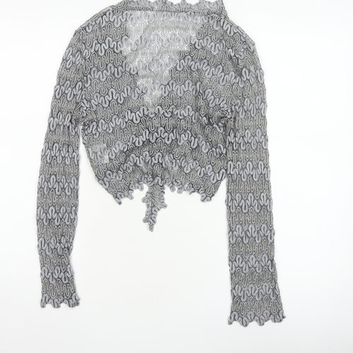 Planet Women Grey Metallic Knit Wrap Cropped Blouse Size 10