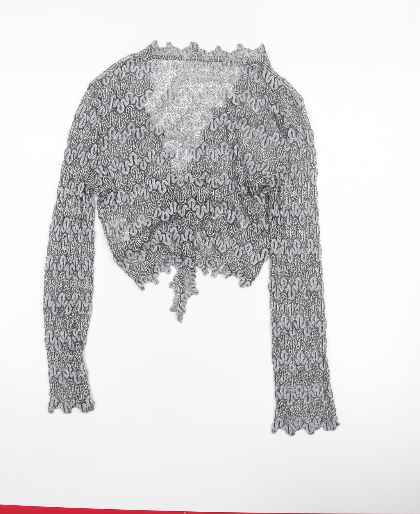 Planet Women Grey Metallic Knit Wrap Cropped Blouse Size 10