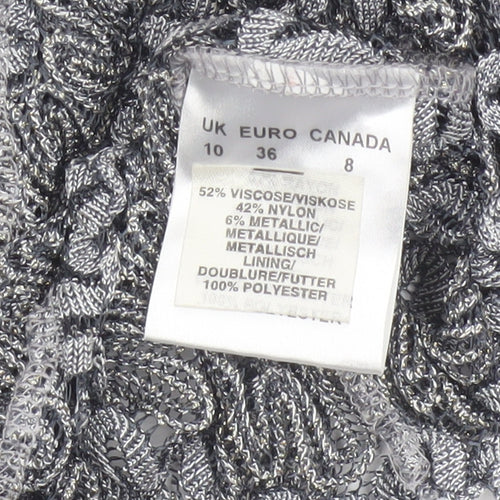 Planet Women Grey Metallic Knit Wrap Cropped Blouse Size 10