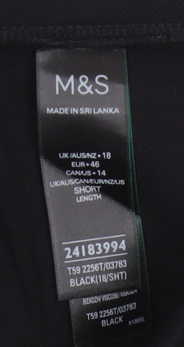 M&S Women’s Black Size 18 Short Wide-Leg High Rise Trousers