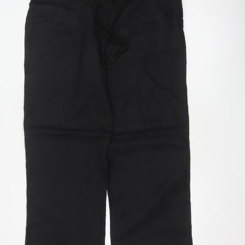 Denim Co Women Black Linen Straight Leg Trousers UK 16 Pockets