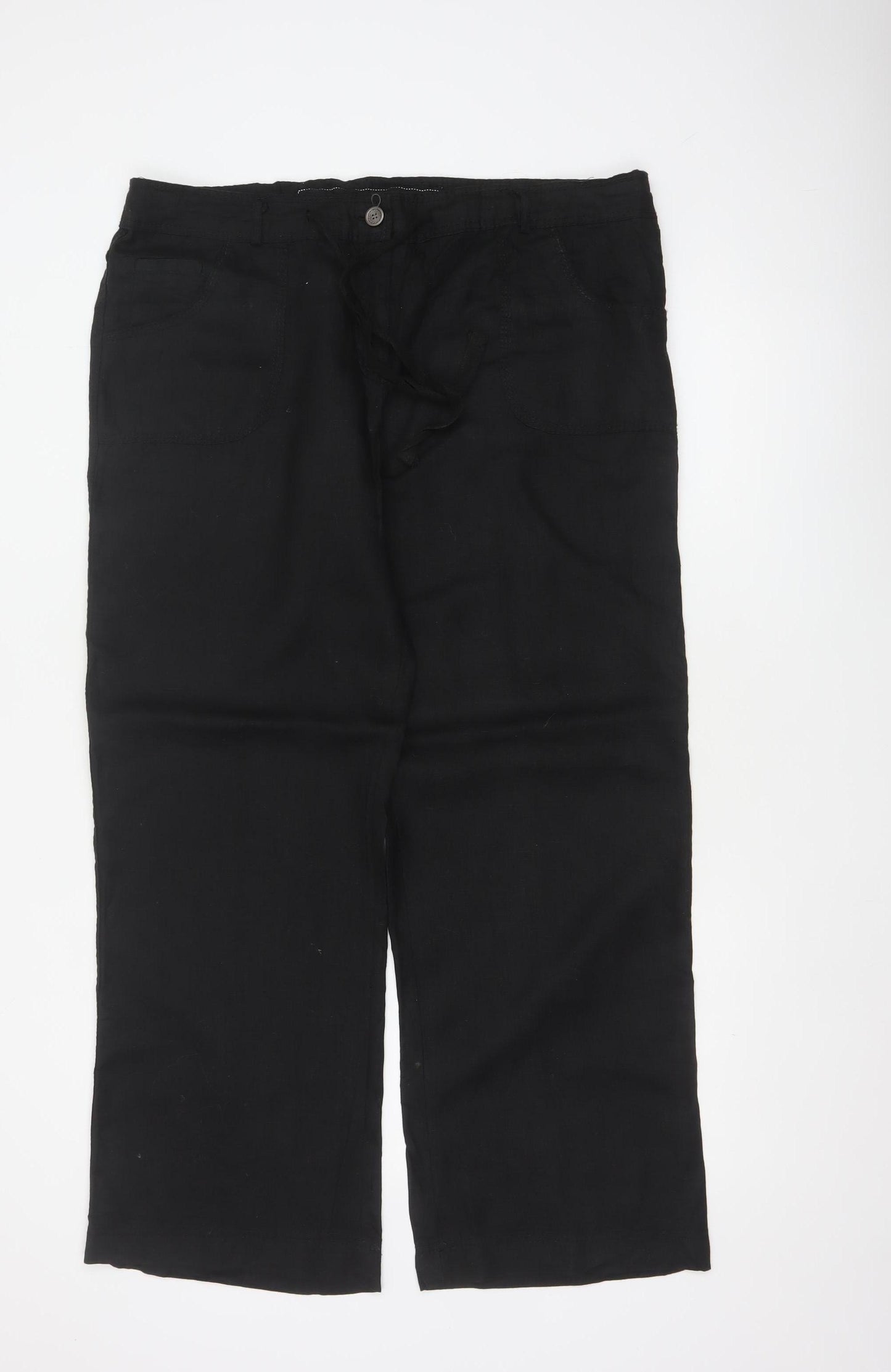 Denim Co Women Black Linen Straight Leg Trousers UK 16 Pockets