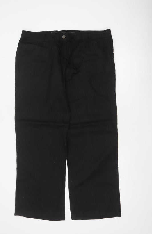 Denim Co Women Black Linen Straight Leg Trousers UK 16 Pockets