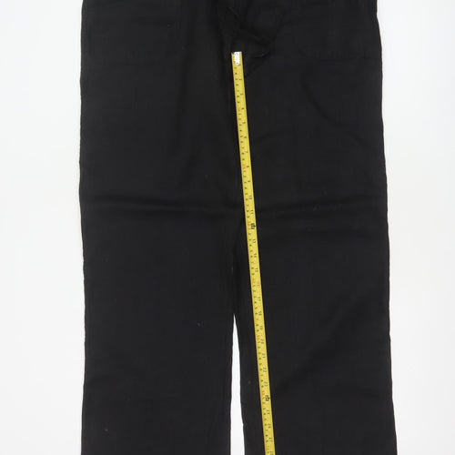 Denim Co Women Black Linen Straight Leg Trousers UK 16 Pockets