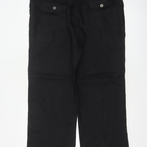 Denim Co Women Black Linen Straight Leg Trousers UK 16 Pockets