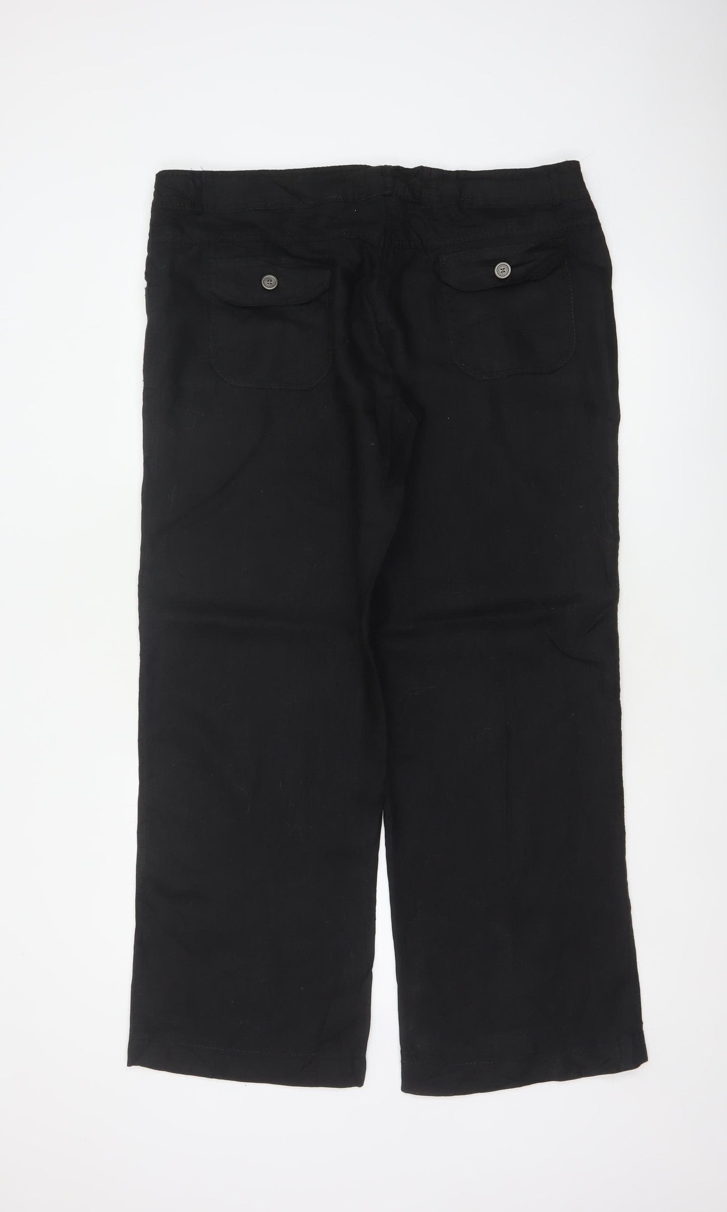 Denim Co Women Black Linen Straight Leg Trousers UK 16 Pockets