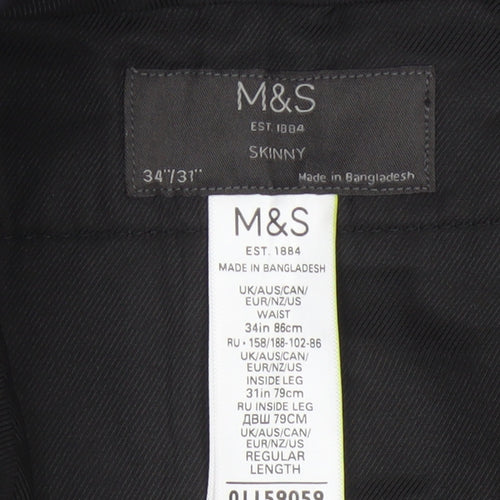 Marks and Spencer Men Navy 34in Skinny Dress Trousers Smart Work 31in