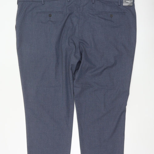 Marks & Spencer Mens Blue 50 Short Dress Trousers Tapered Flat Front