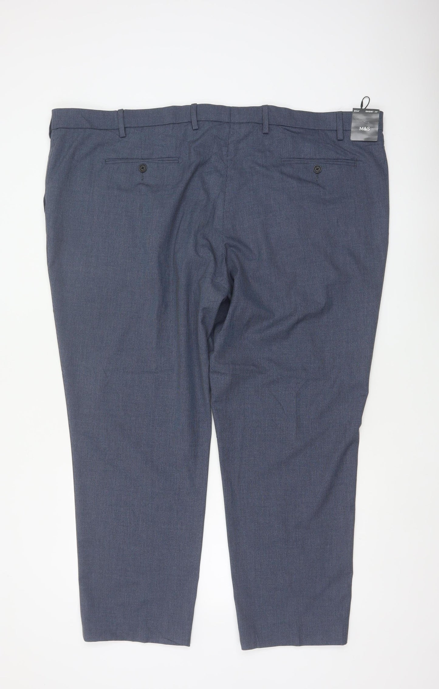 Marks & Spencer Mens Blue 50 Short Dress Trousers Tapered Flat Front