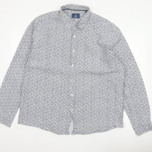 Moss 1851 Men’s Blue Floral Cotton Button-Up Shirt 2XL Long Sleeve