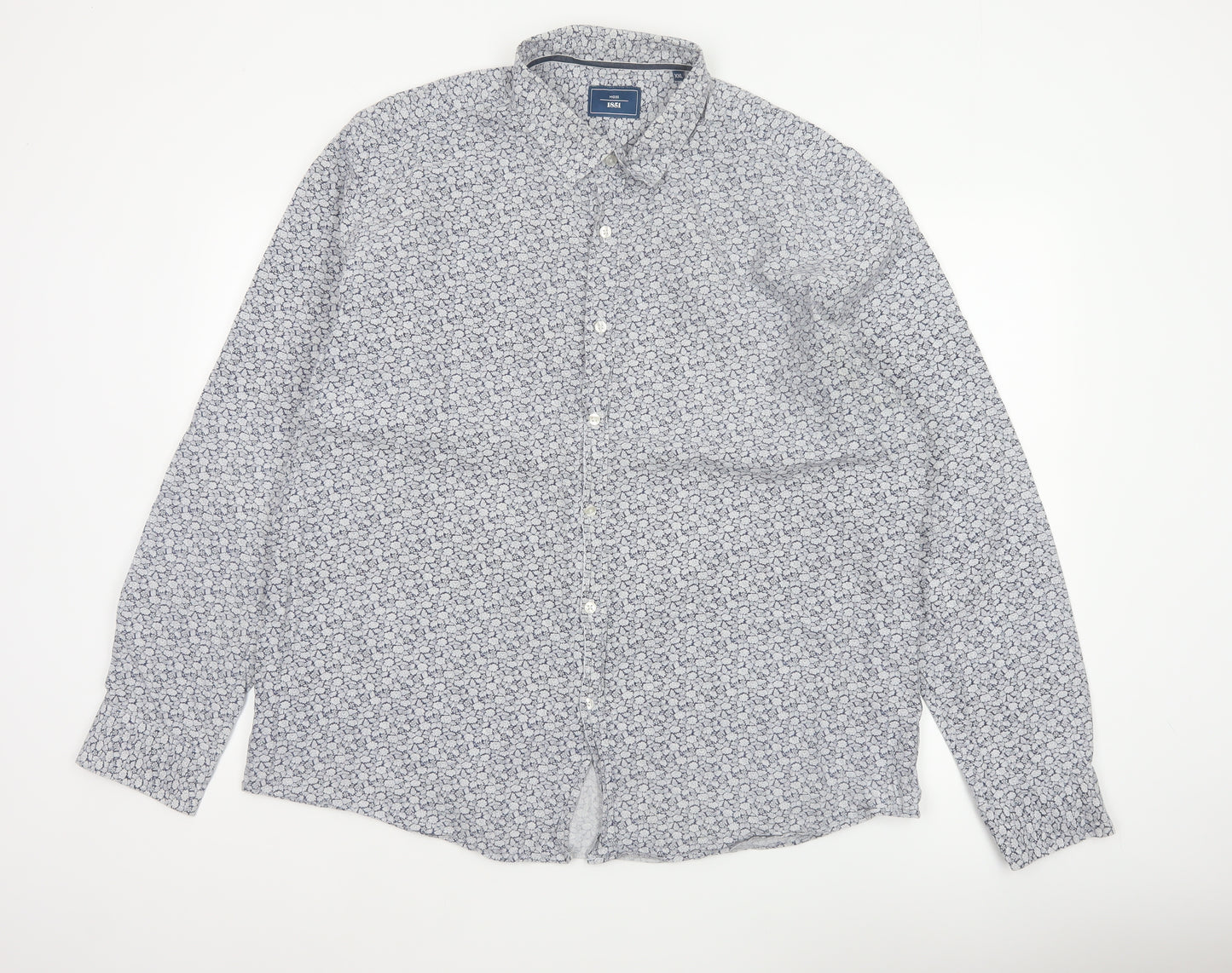 Moss 1851 Men’s Blue Floral Cotton Button-Up Shirt 2XL Long Sleeve