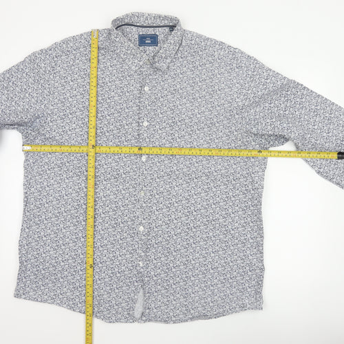 Moss 1851 Men’s Blue Floral Cotton Button-Up Shirt 2XL Long Sleeve