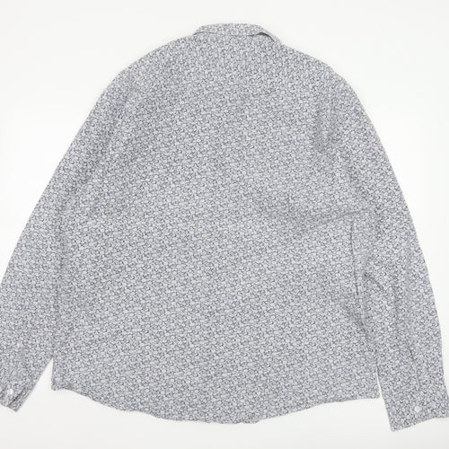 Moss 1851 Men’s Blue Floral Cotton Button-Up Shirt 2XL Long Sleeve