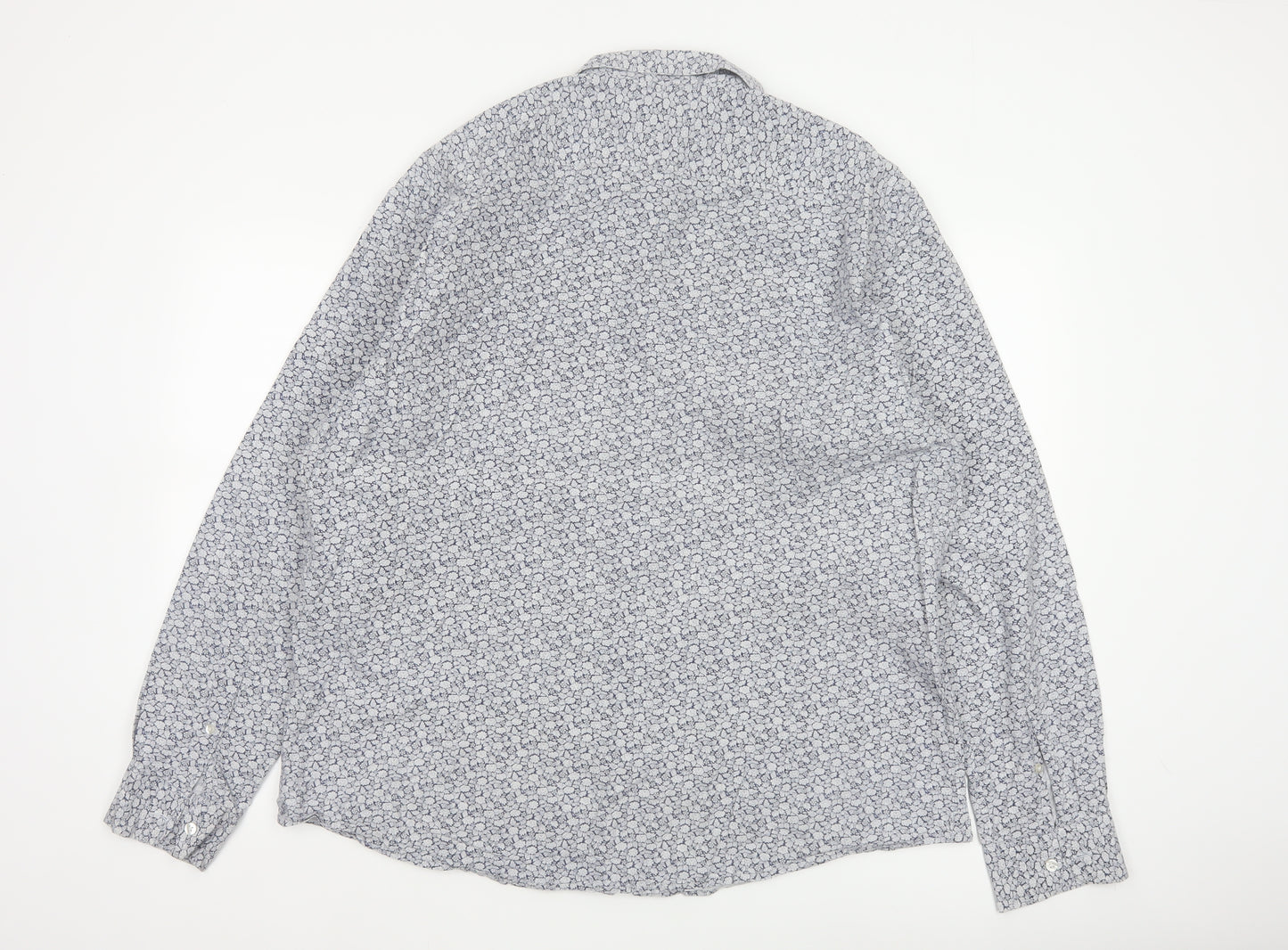Moss 1851 Men’s Blue Floral Cotton Button-Up Shirt 2XL Long Sleeve