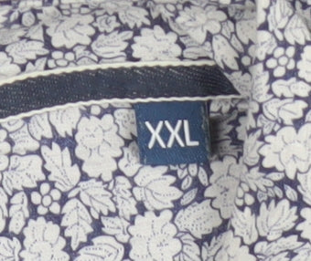 Moss 1851 Men’s Blue Floral Cotton Button-Up Shirt 2XL Long Sleeve