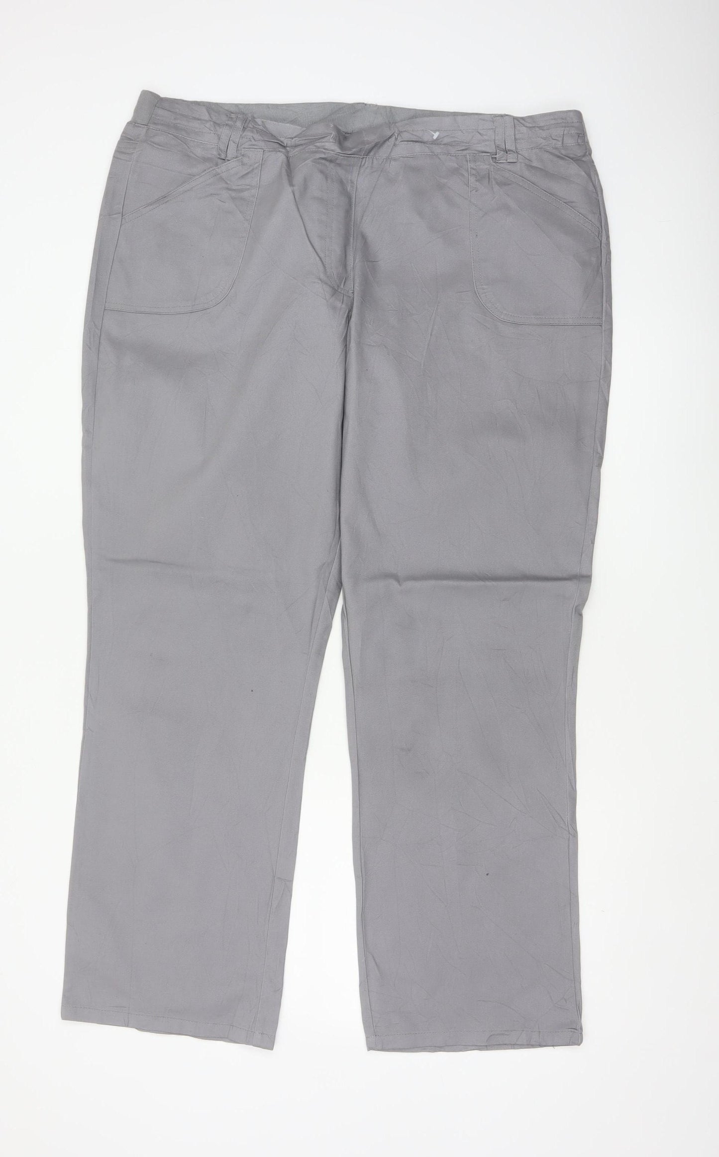 Cotton Traders Women Grey Size 20 Cotton Tapered Trousers Pockets