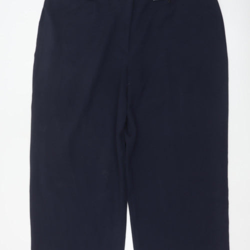 M&S Women’s Navy Blue Size 24 Regular Wide Leg Belted Dress Trousers