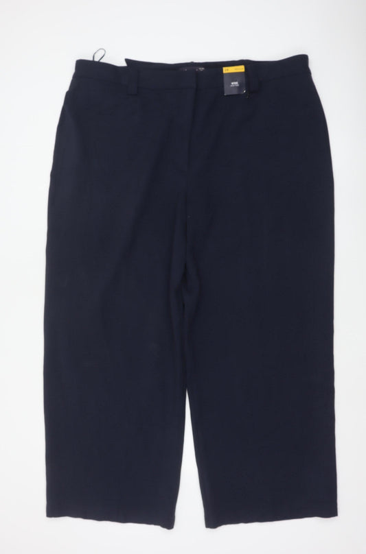 M&S Women’s Navy Blue Size 24 Regular Wide Leg Belted Dress Trousers