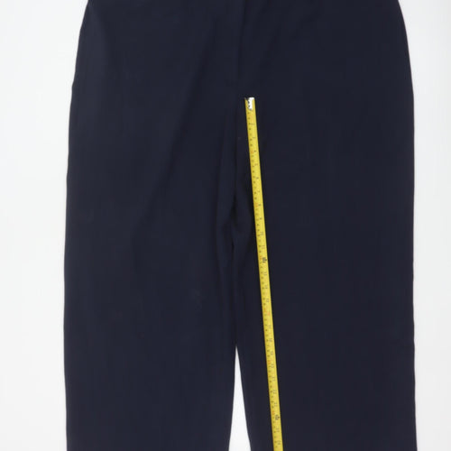 M&S Women’s Navy Blue Size 24 Regular Wide Leg Belted Dress Trousers