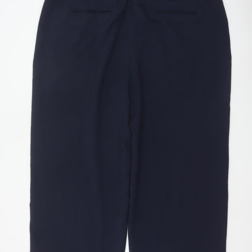 M&S Women’s Navy Blue Size 24 Regular Wide Leg Belted Dress Trousers