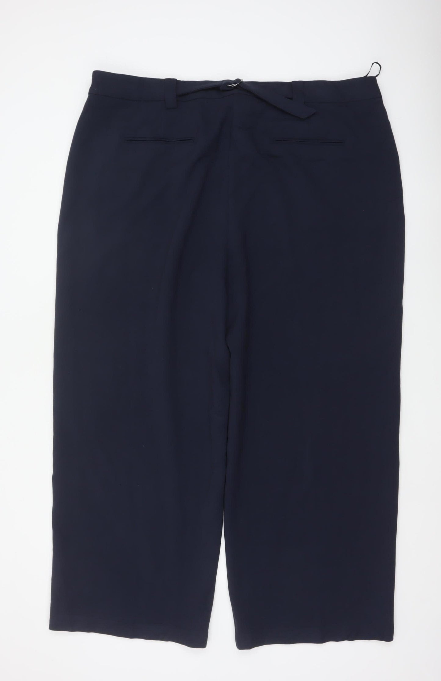 M&S Women’s Navy Blue Size 24 Regular Wide Leg Belted Dress Trousers