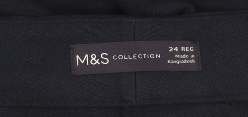 M&S Women’s Navy Blue Size 24 Regular Wide Leg Belted Dress Trousers