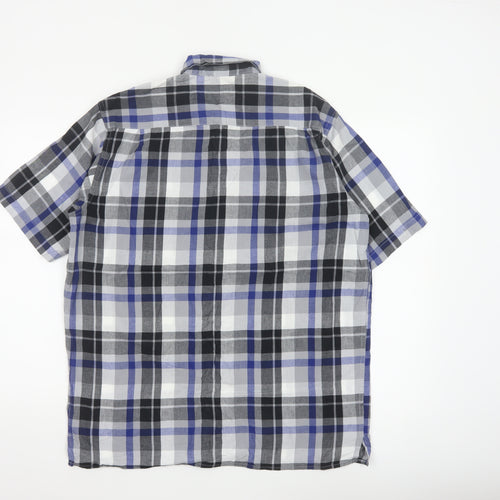 Wrangler Men Blue Plaid Cotton Short Sleeve Button-Up Shirt M
