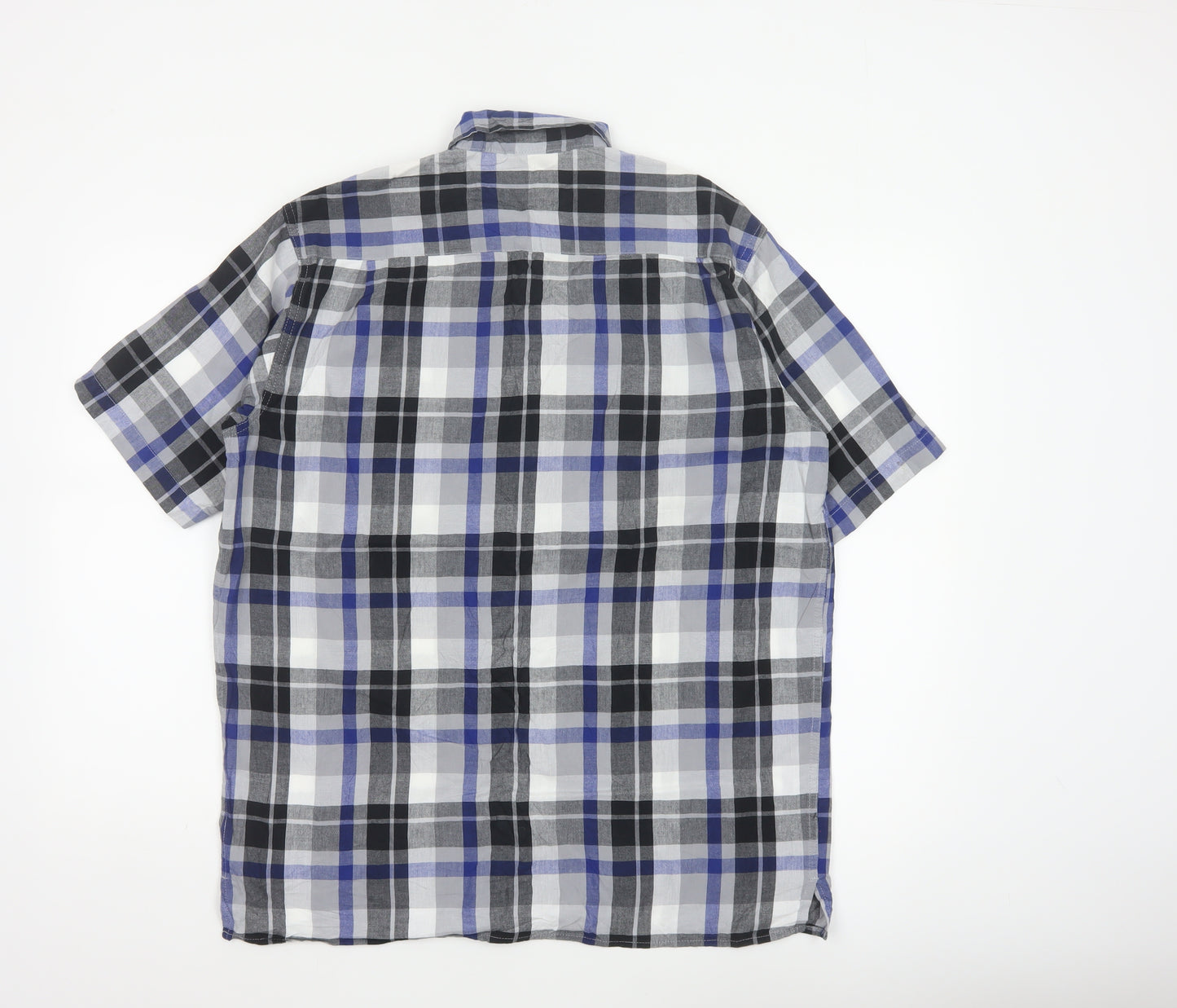 Wrangler Men Blue Plaid Cotton Short Sleeve Button-Up Shirt M