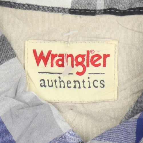 Wrangler Men Blue Plaid Cotton Short Sleeve Button-Up Shirt M