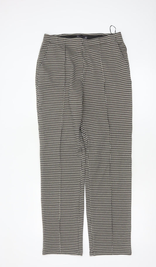 Marks & Spencer Women Brown Houndstooth UK 12 Regular Straight Trousers