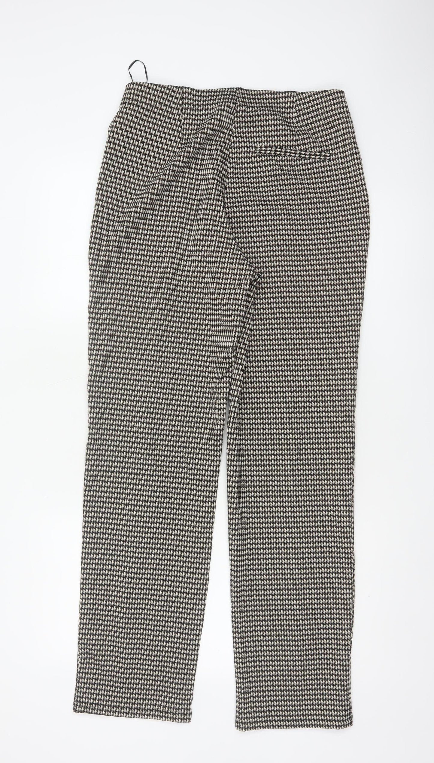 Marks & Spencer Women Brown Houndstooth UK 12 Regular Straight Trousers