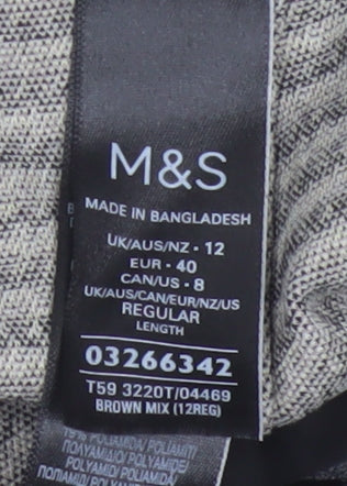 Marks & Spencer Women Brown Houndstooth UK 12 Regular Straight Trousers