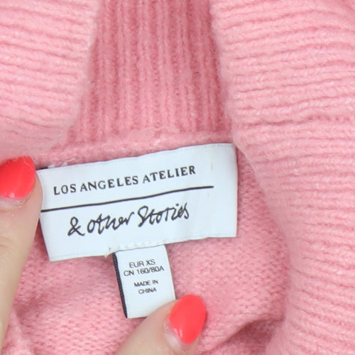 & Other Stories Women's Pink XS High Neck Knit Jumper