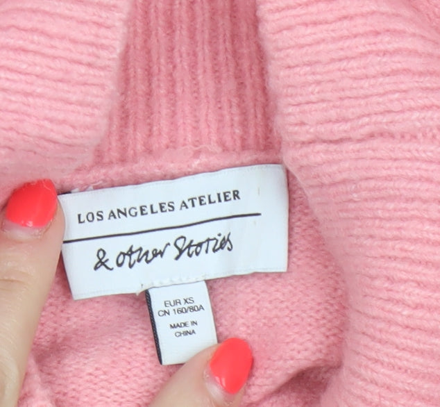 & Other Stories Women's Pink XS High Neck Knit Jumper