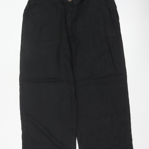 Marks and Spencer Women Black UK 18 Short Linen Wide Leg Cropped Trousers