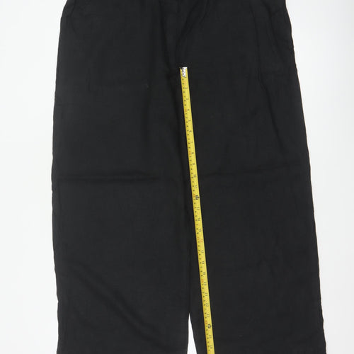 Marks and Spencer Women Black UK 18 Short Linen Wide Leg Cropped Trousers