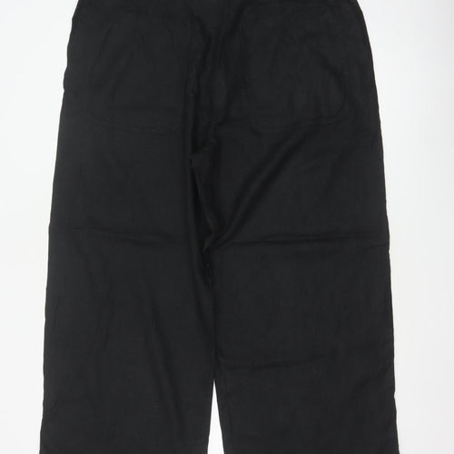 Marks and Spencer Women Black UK 18 Short Linen Wide Leg Cropped Trousers