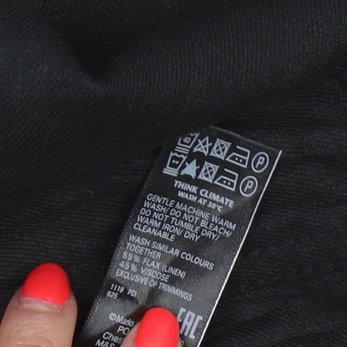 Marks and Spencer Women Black UK 18 Short Linen Wide Leg Cropped Trousers