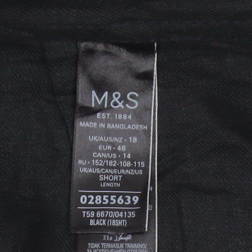 Marks and Spencer Women Black UK 18 Short Linen Wide Leg Cropped Trousers