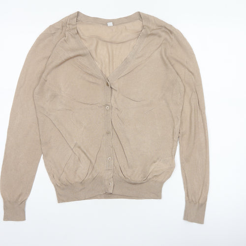 Uniqlo Women Beige L V-Neck Button Knit Cardigan Modal Blend