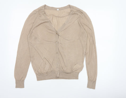 Uniqlo Women Beige L V-Neck Button Knit Cardigan Modal Blend