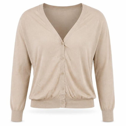 Uniqlo Women Beige L V-Neck Button Knit Cardigan Modal Blend