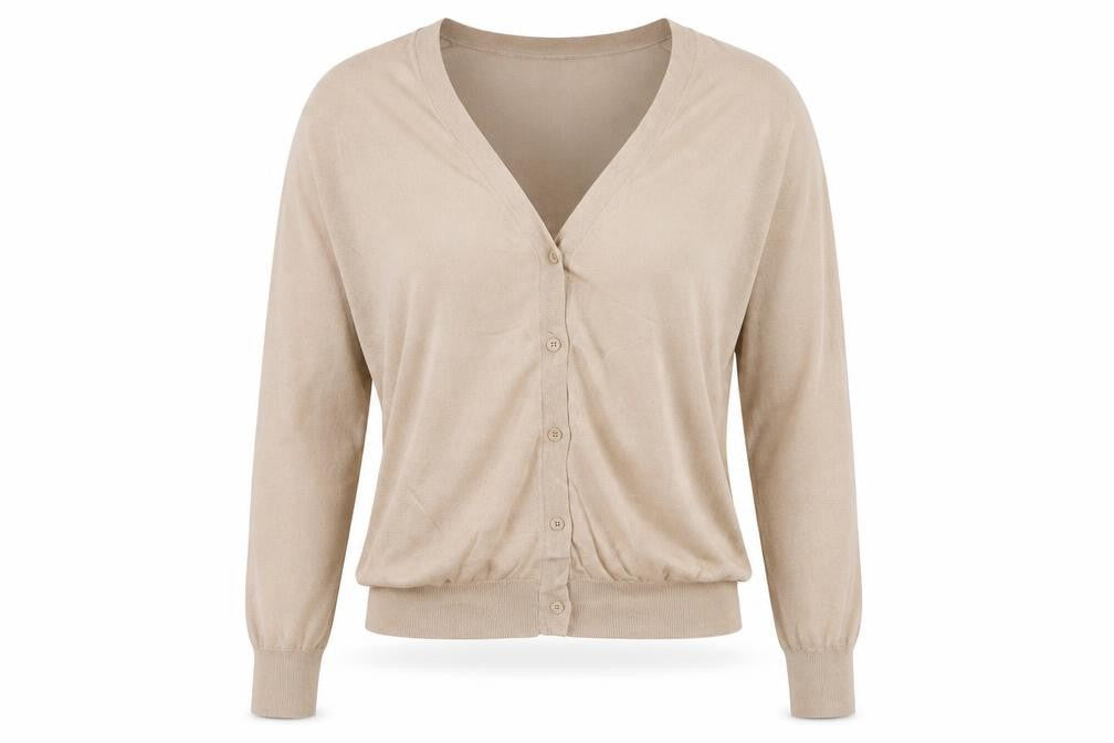 Uniqlo Women Beige L V-Neck Button Knit Cardigan Modal Blend