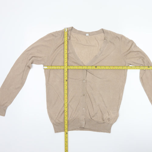 Uniqlo Women Beige L V-Neck Button Knit Cardigan Modal Blend