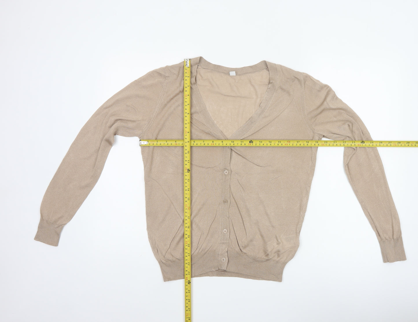 Uniqlo Women Beige L V-Neck Button Knit Cardigan Modal Blend
