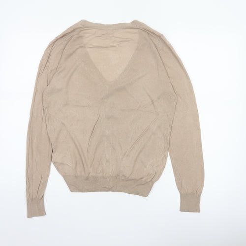 Uniqlo Women Beige L V-Neck Button Knit Cardigan Modal Blend