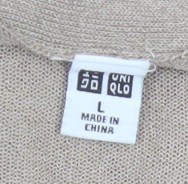 Uniqlo Women Beige L V-Neck Button Knit Cardigan Modal Blend