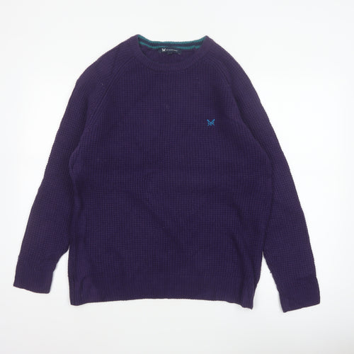 Crew Clothing Company Men’s Purple L Lambswool Crew Neck Waffle Knit Jumper