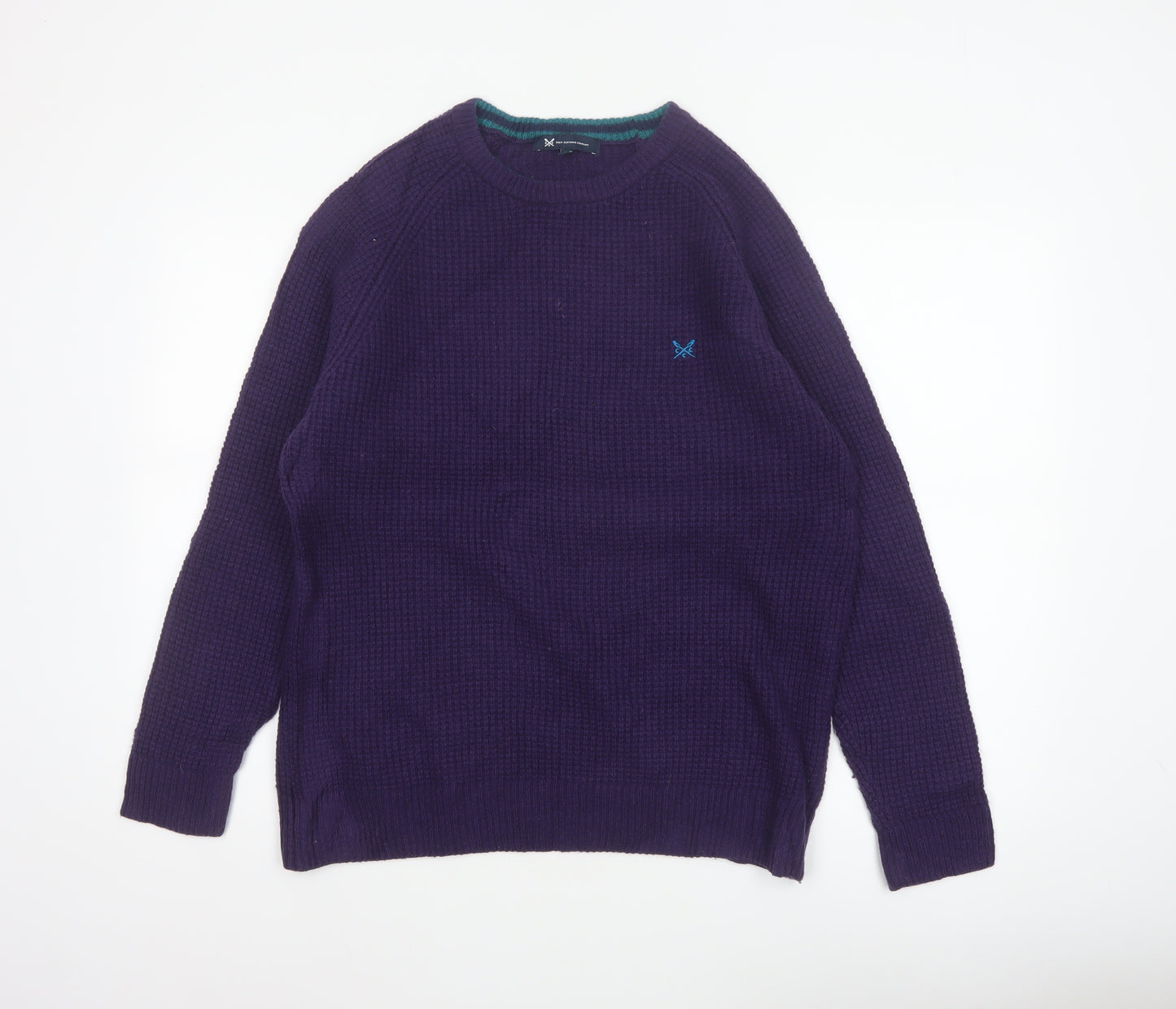 Crew Clothing Company Men’s Purple L Lambswool Crew Neck Waffle Knit Jumper