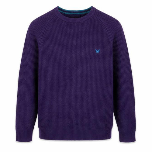Crew Clothing Company Men’s Purple L Lambswool Crew Neck Waffle Knit Jumper